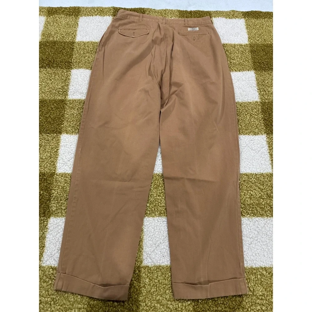 Polo Ralph Lauren Hammond Pant Mens 35x32 Tan Pleated‎ Cuffed Cotton Chinos Tan